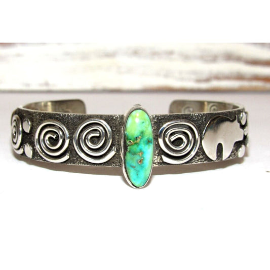 Navajo Sonoran Gold Turquoise Petroglyph Bracelet Sterling