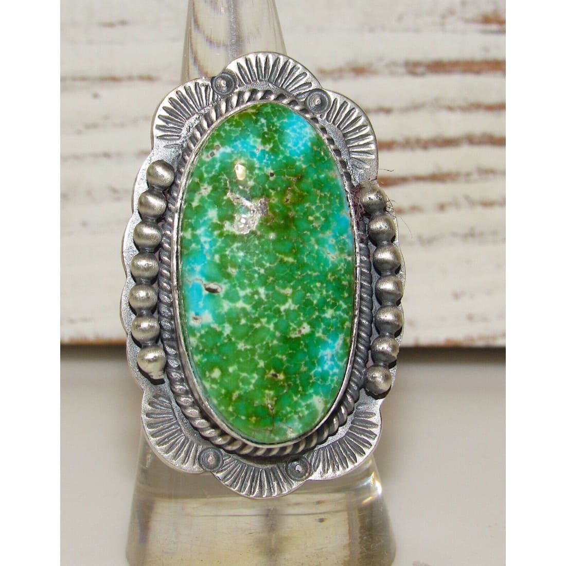 Navajo Sonoran Gold Turquoise Ring Sz 7.5 Sterling Silver 