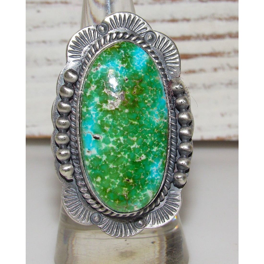 Navajo Sonoran Gold Turquoise Ring Sz 7.5 Sterling Silver 