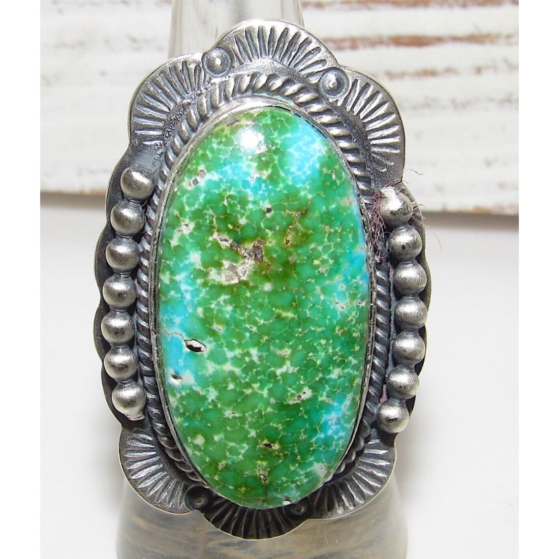 Navajo Sonoran Gold Turquoise Ring Sz 7.5 Sterling Silver 