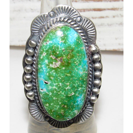 Navajo Sonoran Gold Turquoise Ring Sz 7.5 Sterling Silver 