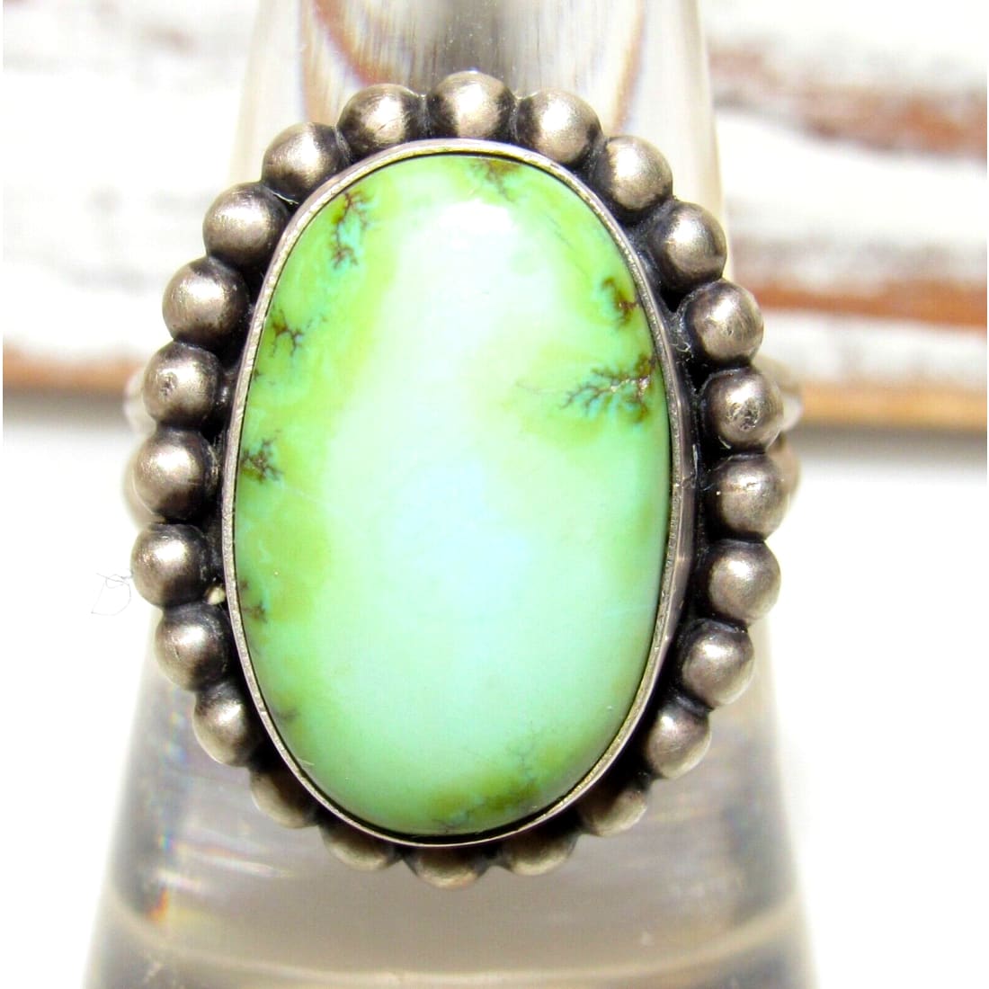 Navajo Sonoran Gold Turquoise Ring Sz 7.5 Sterling Silver Signed Native Native American
