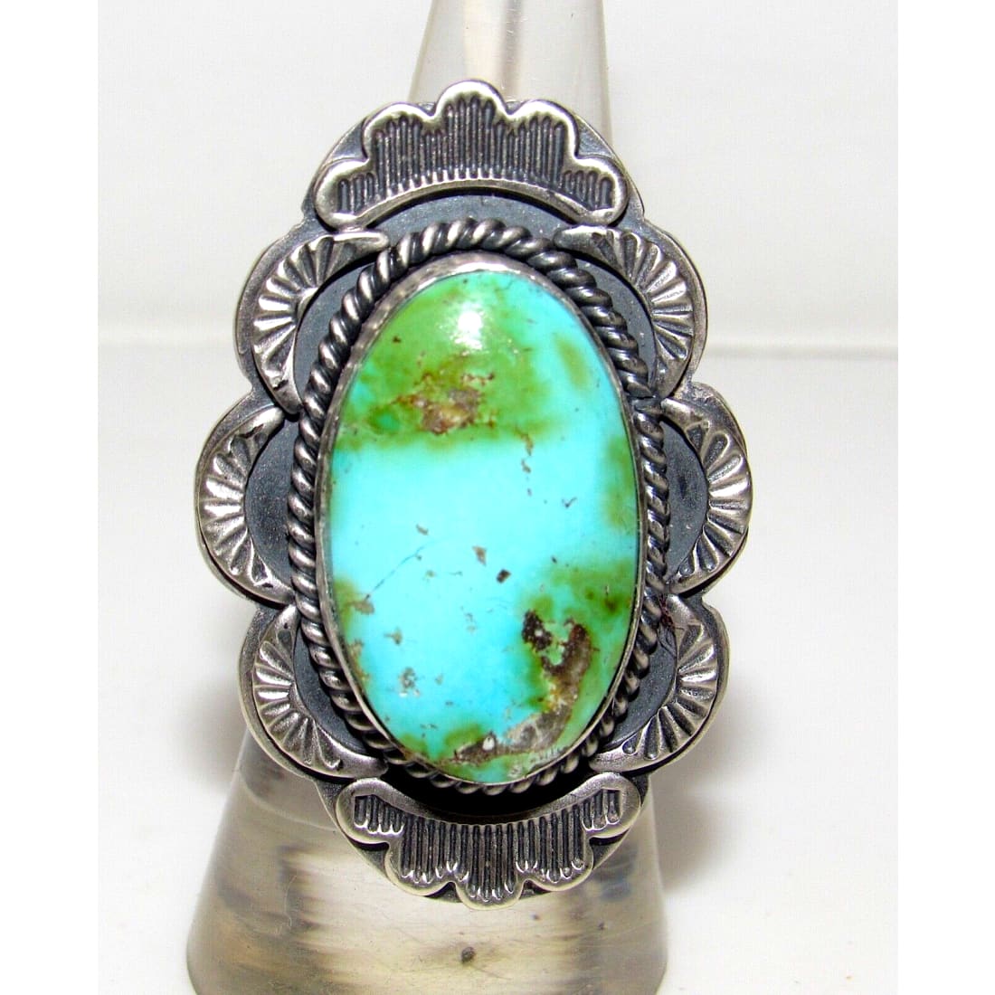 Navajo Sonoran Gold Turquoise Ring Sz 7 Sterling Silver 