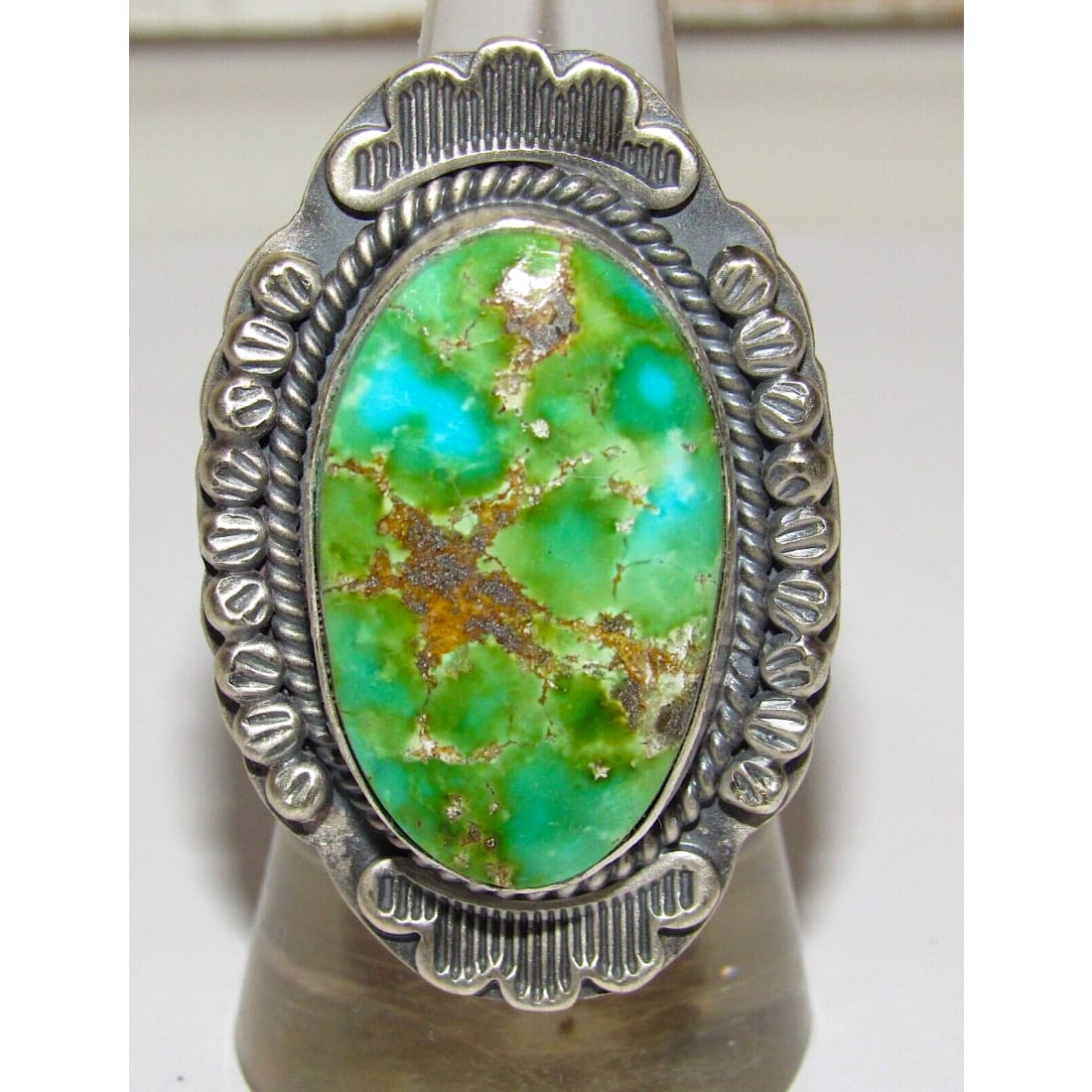Navajo Sonoran Gold Turquoise Ring Sz 8 Sterling Silver 