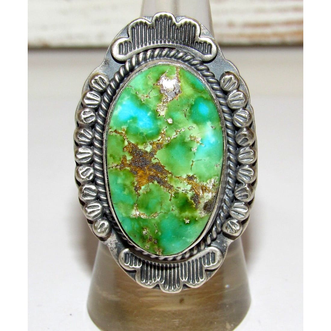 Navajo Sonoran Gold Turquoise Ring Sz 8 Sterling Silver 