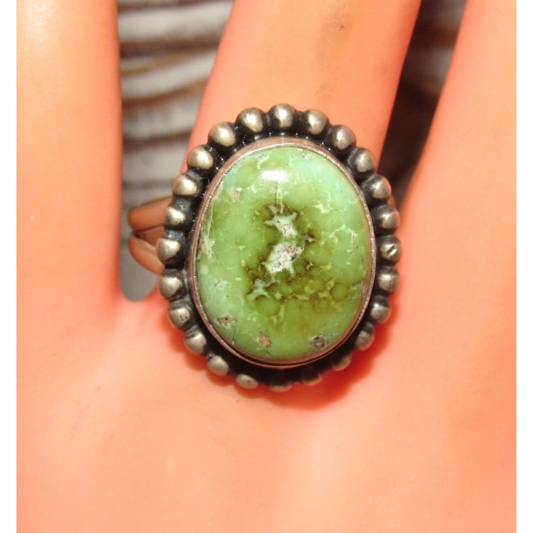 Navajo Sonoran Gold Turquoise Ring Sz 9 Sterling Silver 
