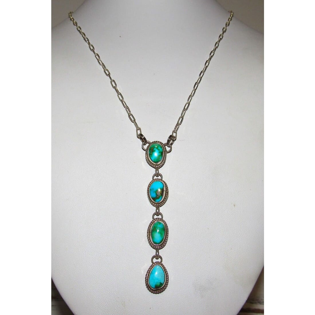 Navajo Sonoran Gold Turquoise Small Lariat Necklace Sterling