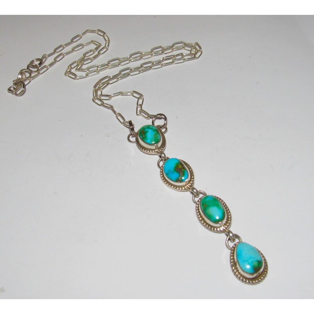 Navajo Sonoran Gold Turquoise Small Lariat Necklace Sterling