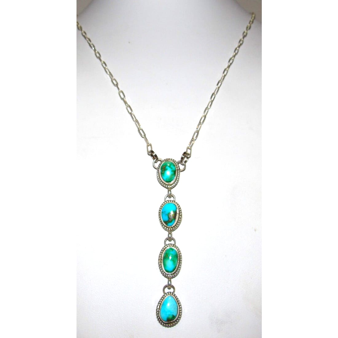 Navajo Sonoran Gold Turquoise Small Lariat Necklace Sterling