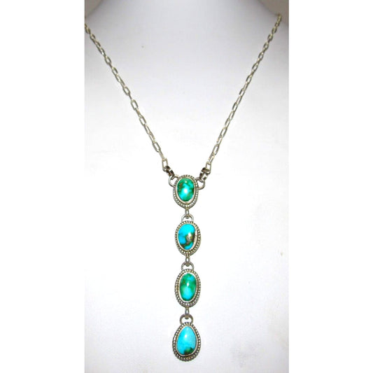 Navajo Sonoran Gold Turquoise Small Lariat Necklace Sterling