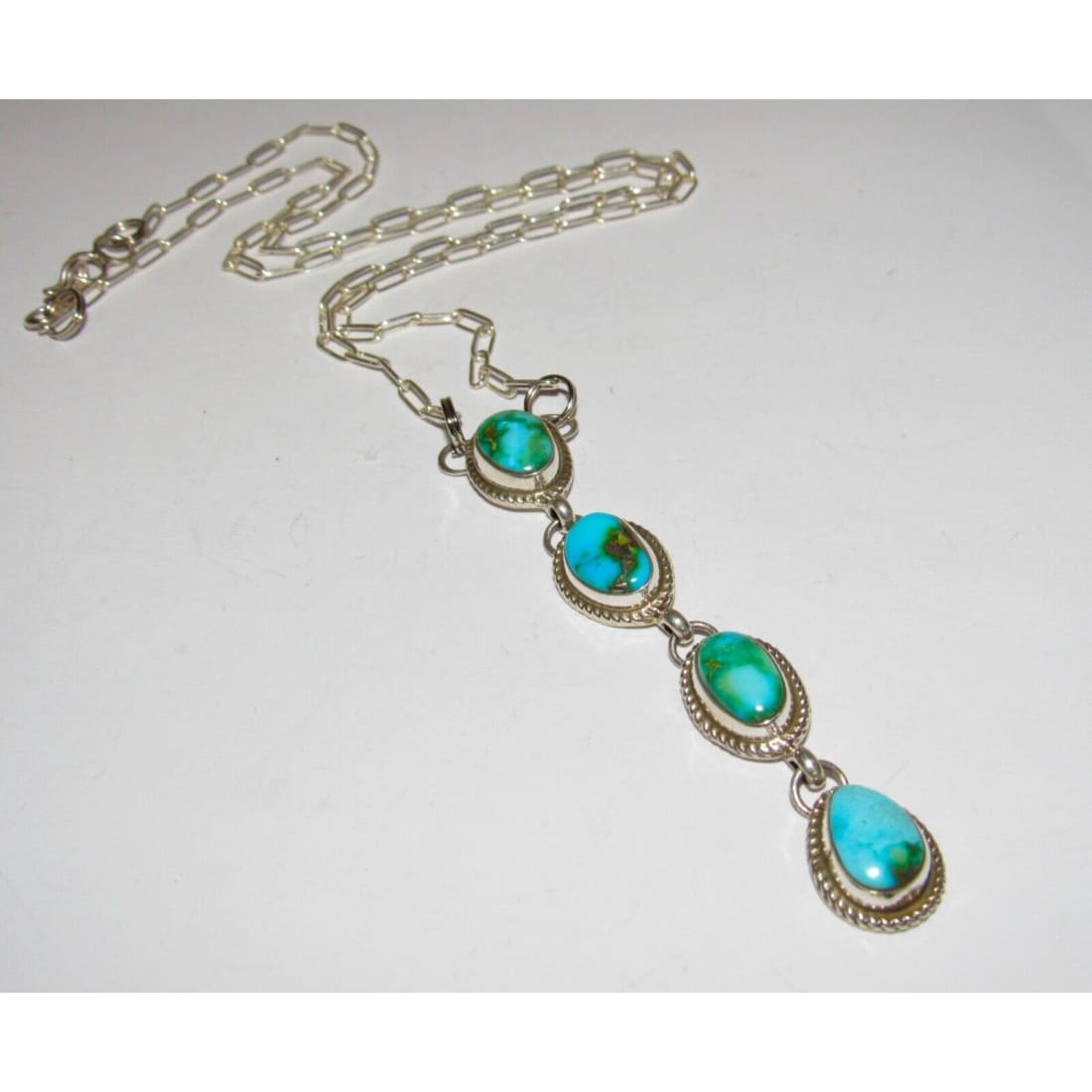 Navajo Sonoran Gold Turquoise Small Lariat Necklace Sterling
