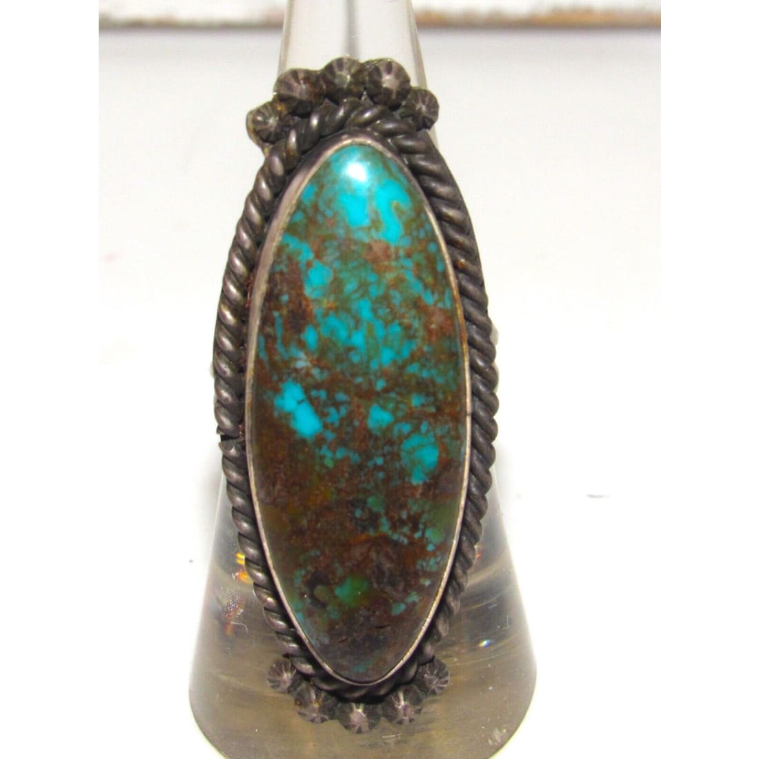 Navajo Spiderweb Kingman Turquoise Ring Size 7.5 Sterling 