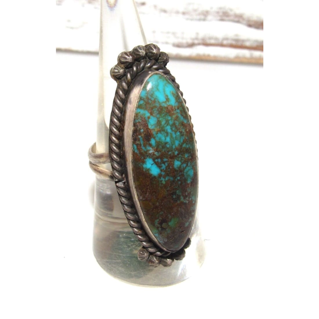 Navajo Spiderweb Kingman Turquoise Ring Size 7.5 Sterling 