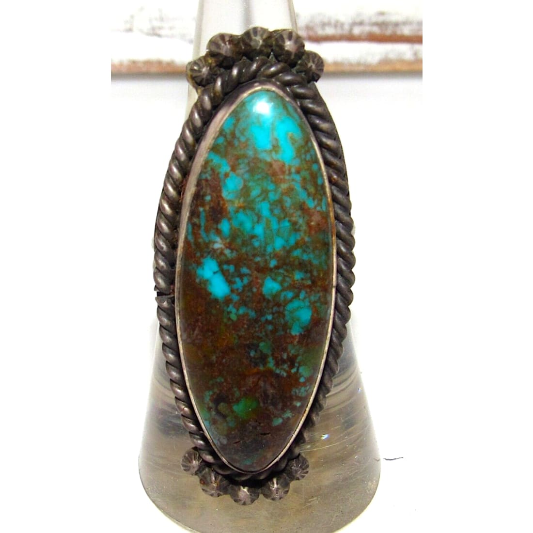 Navajo Spiderweb Kingman Turquoise Ring Size 7.5 Sterling 