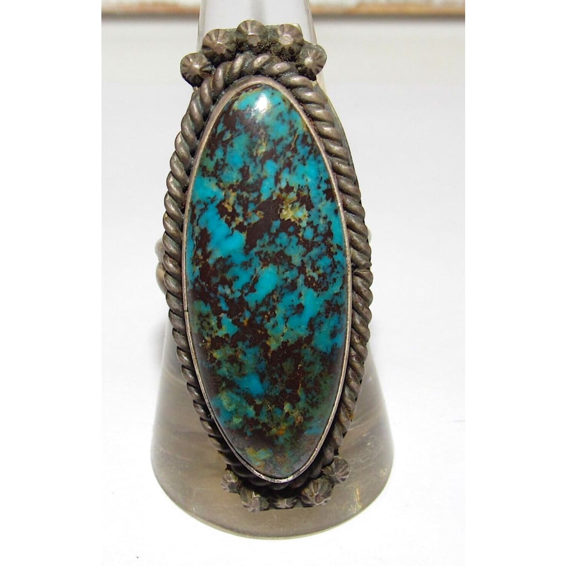 Navajo Spiderweb Kingman Turquoise Ring Size 8 Sterling 