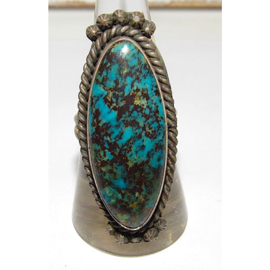 Navajo Spiderweb Kingman Turquoise Ring Size 8 Sterling 