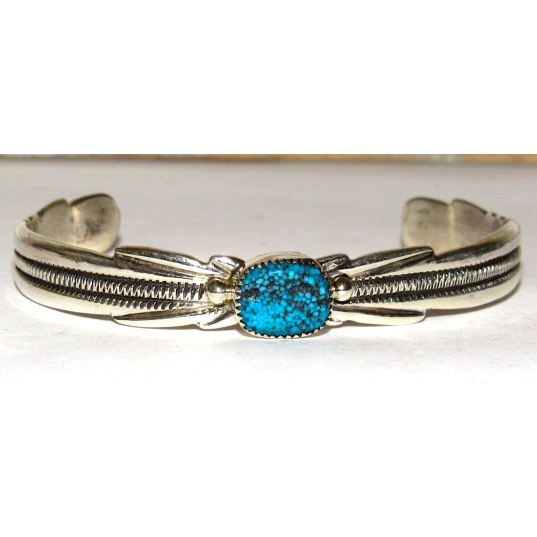 Navajo Spiderweb Kingman Turquoise Stacker Cuff Bracelet