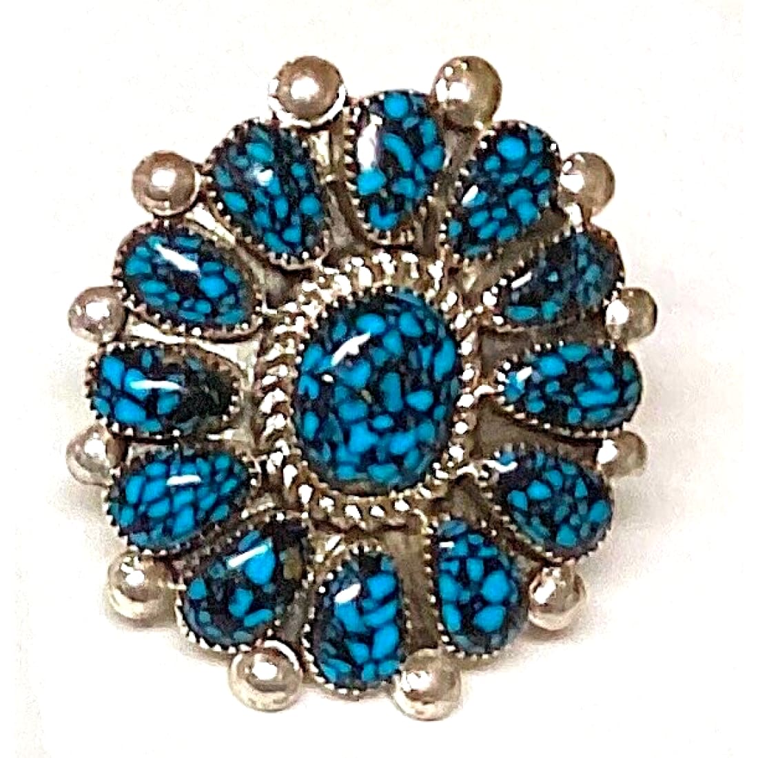 Navajo Spiderweb Kingman Turquosie Cluster Ring Size 7 