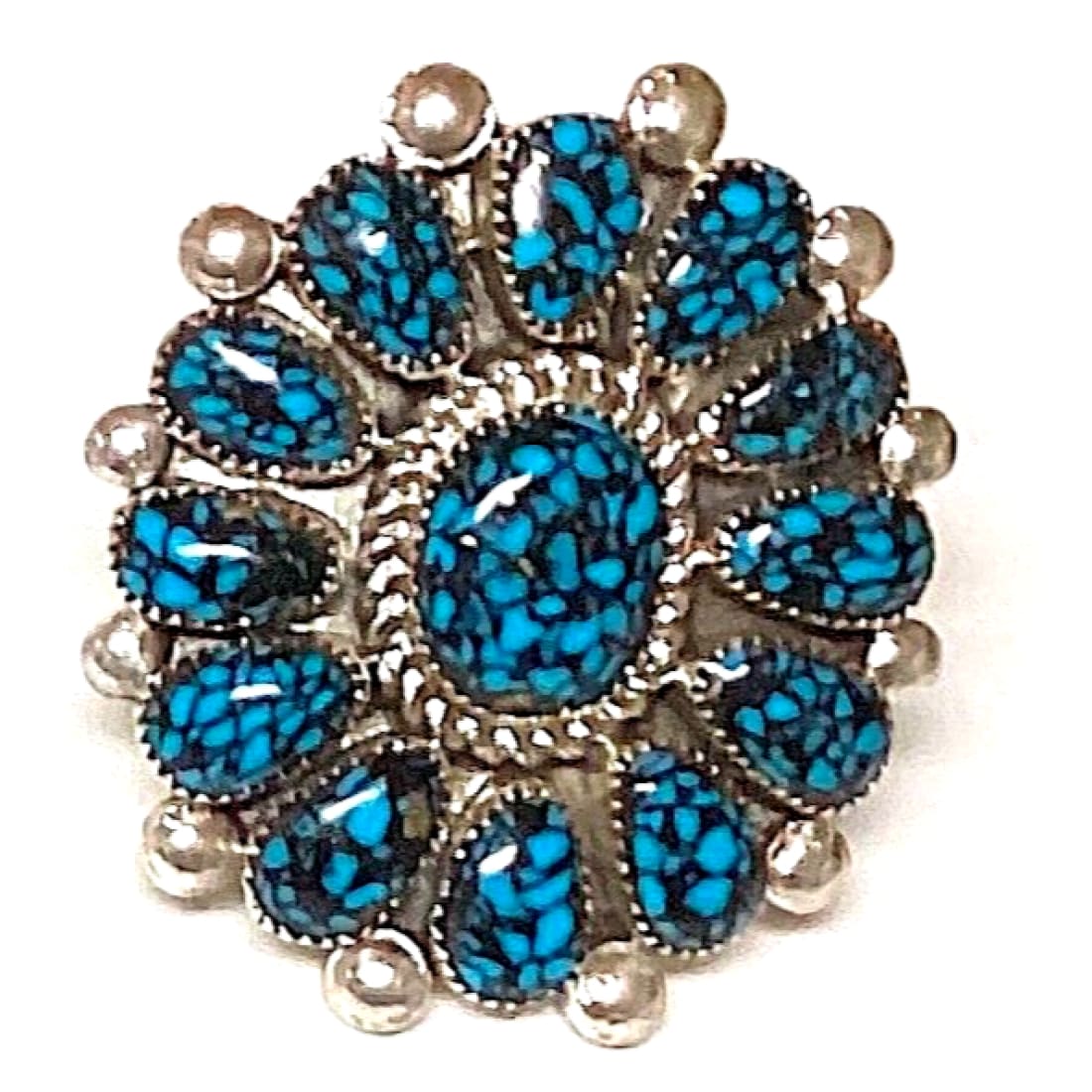 Navajo Spiderweb Kingman Turquosie Cluster Ring Size 7 