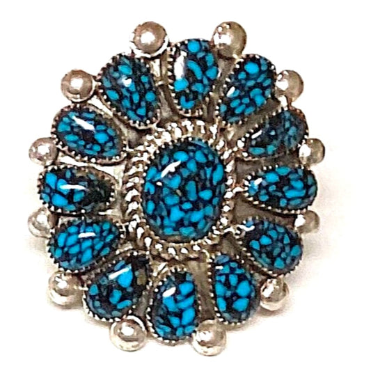 Navajo Spiderweb Kingman Turquosie Cluster Ring Size 7 