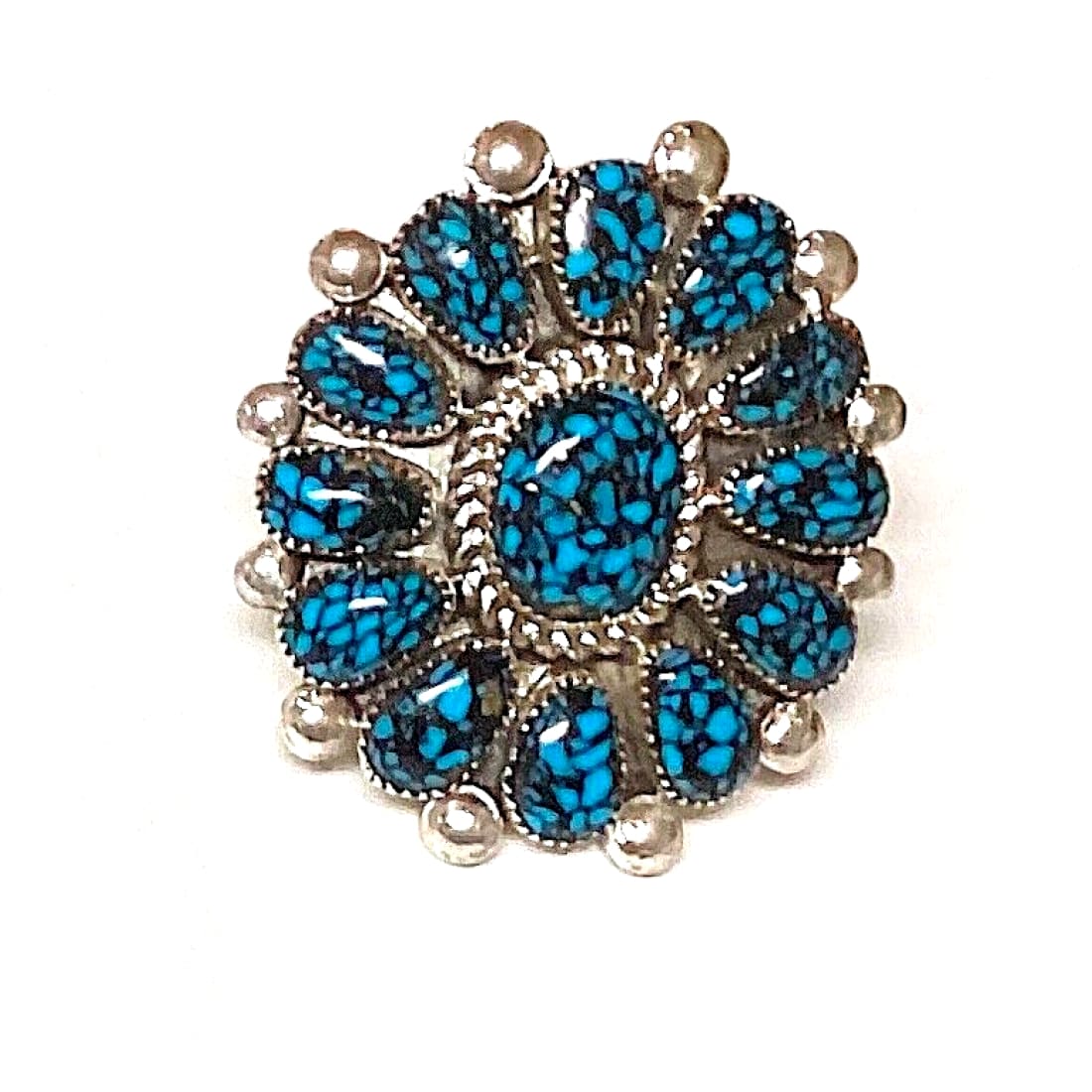 Navajo Spiderweb Kingman Turquosie Cluster Ring Size 7 