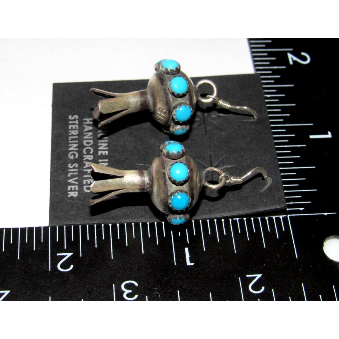 Navajo Squash Blossom Earrings Sterling Silver Turquoise 