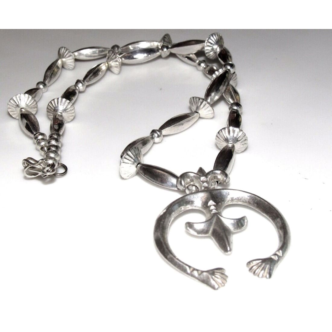 Navajo Squash Blossom Necklace Sand Cast Naja Sterling 