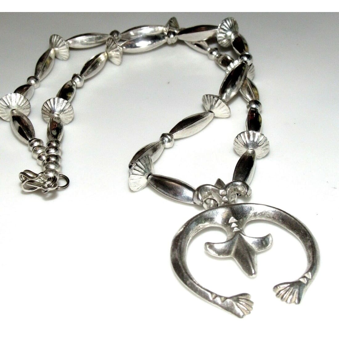 Navajo Squash Blossom Necklace Sand Cast Naja Sterling 