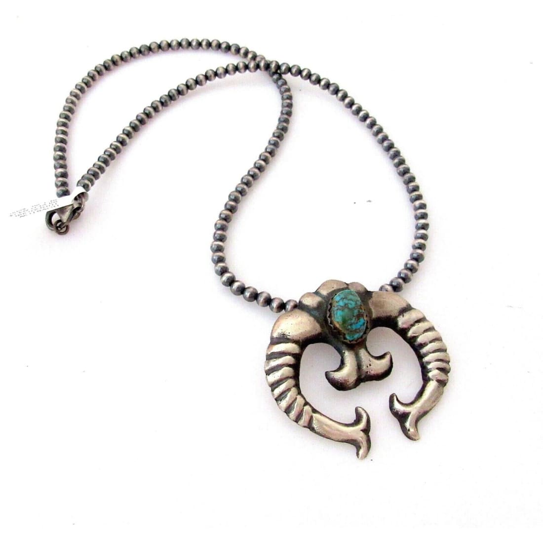 Navajo Squash Blossom Necklace Sand Cast Naja Sterling Turquoise Navajo Pearls Native American