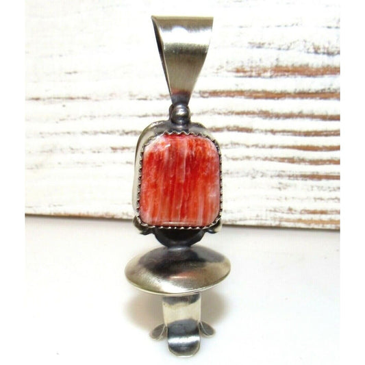 Navajo Squash Blossom Orange Spiny Pendant Sterling Silver 