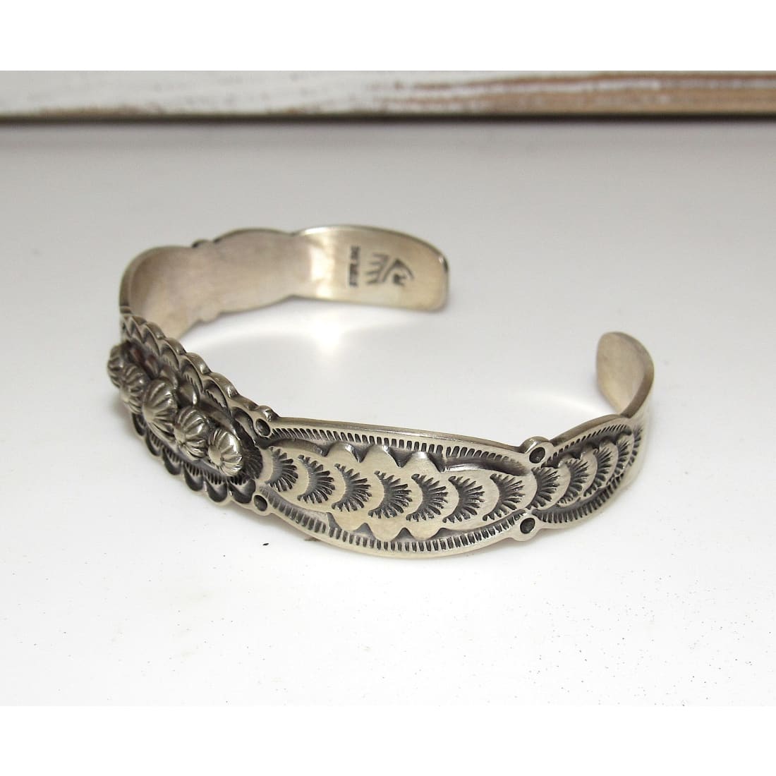Navajo Stacker Cuff Bracelet Sterling Silver Hand Stamped Repousse Signed Native The Southwestern Style Gallery