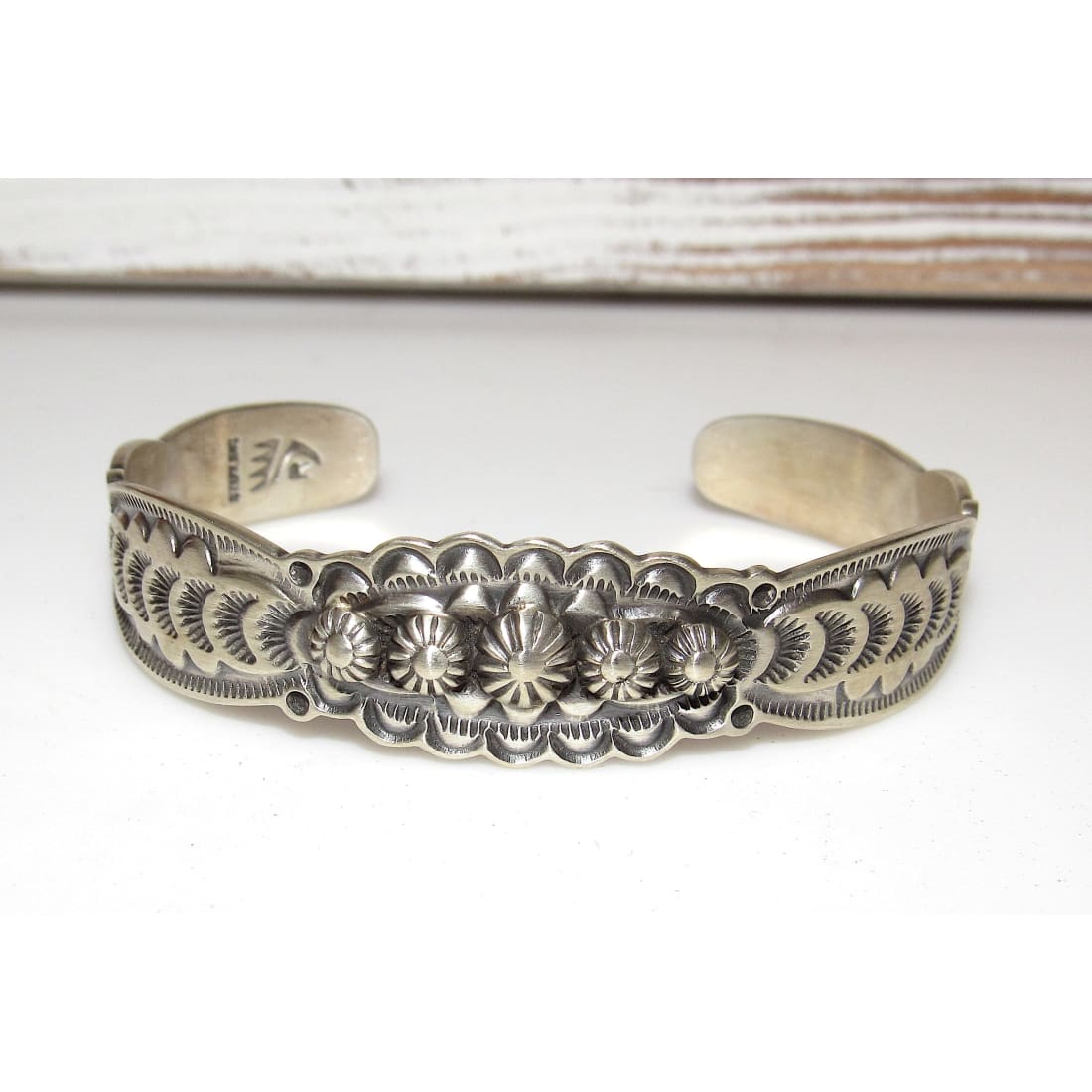 Navajo Stacker Cuff Bracelet Sterling Silver Hand Stamped Repousse Signed Native The Southwestern Style Gallery
