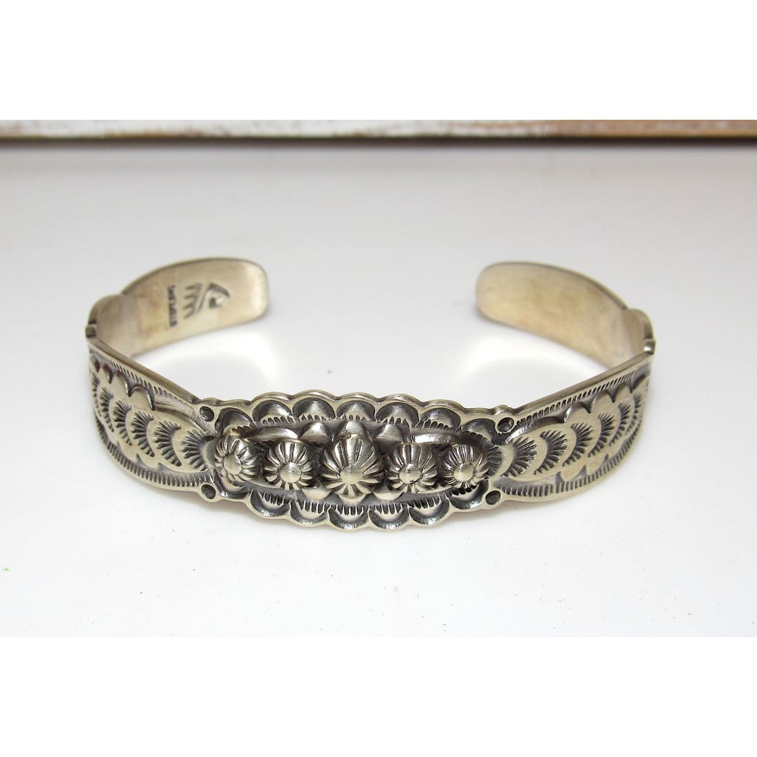 Navajo Stacker Cuff Bracelet Sterling Silver Hand Stamped Repousse Signed Native The Southwestern Style Gallery