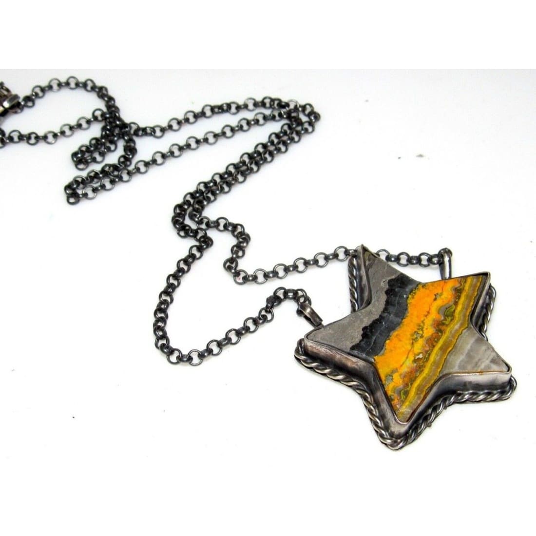 Navajo Star Bar Necklace Bumblebee Jasper Sterling Silver 