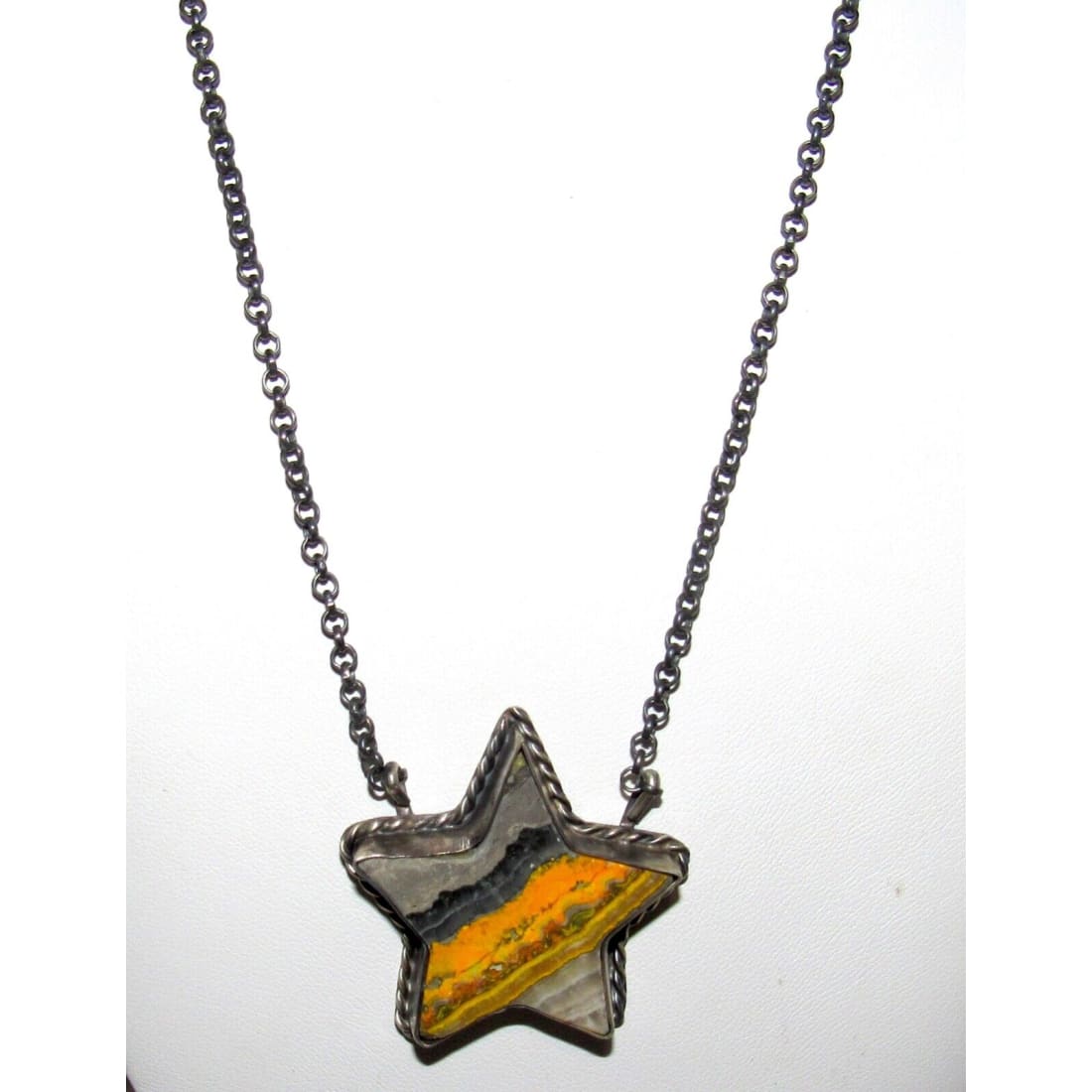 Navajo Star Bar Necklace Bumblebee Jasper Sterling Silver 