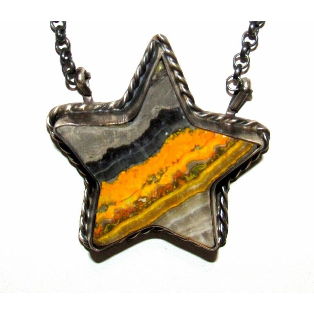 Navajo Star Bar Necklace Bumblebee Jasper Sterling Silver 
