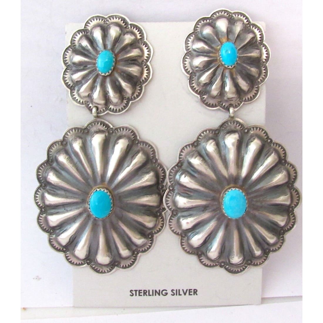 Navajo Statement Concho Earrings Sterling Silver Sleeping