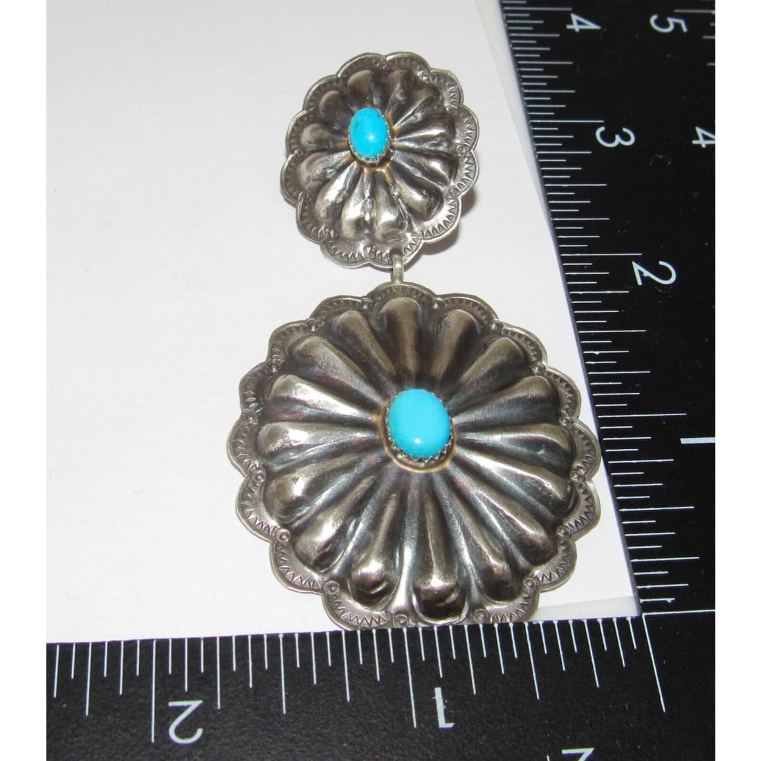 Navajo Statement Concho Earrings Sterling Silver Sleeping