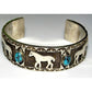 Navajo Sterling Silver Kingman Turquosie Horse Design Cuff Bracelet 63Gr Signed Native American
