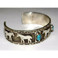 Navajo Sterling Silver Kingman Turquosie Horse Design Cuff Bracelet 63Gr Signed Native American