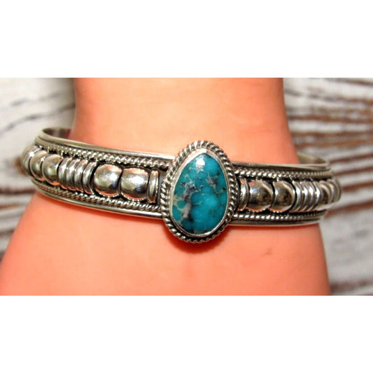 Navajo Sterling Silver Stormy Mountain Turquoise Cuff
