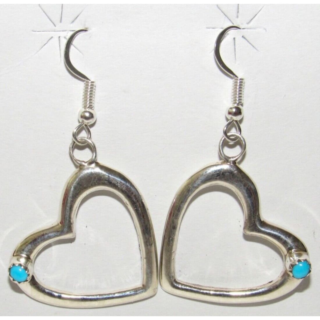 Navajo Sterling Turquoise Heart Dangle Earrings Pauline Nelson Native American Native American