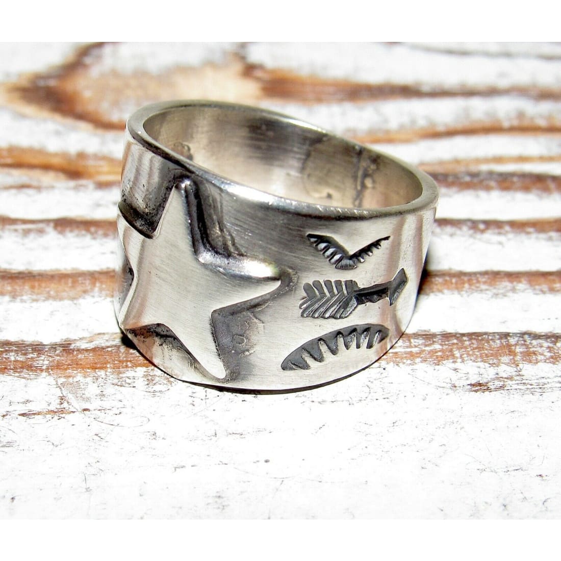 Navajo Sunshine Reeves Star & Arrows Ring Size 8.5 Sterling 