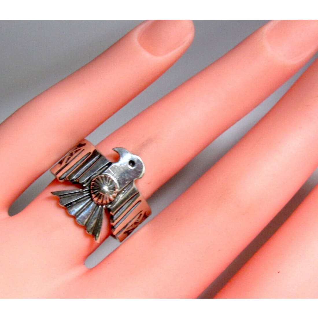 Navajo Sunshine Reeves Thunderbird Ring Size 6.5 Sterling 