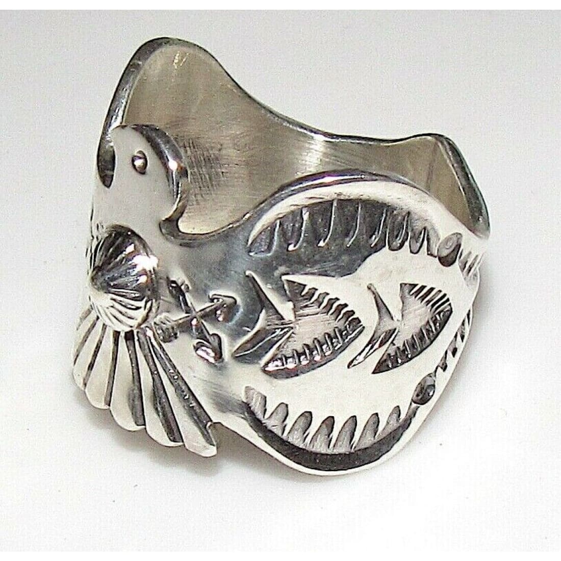 Navajo Sunshine Reeves Thunderbird Ring Size 9.5 Sterling 