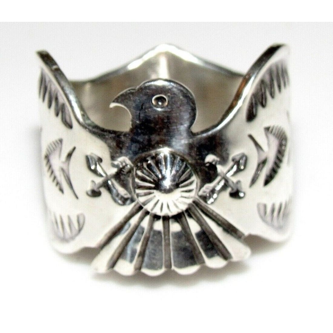 Navajo Sunshine Reeves Thunderbird Ring Size 9.5 Sterling 