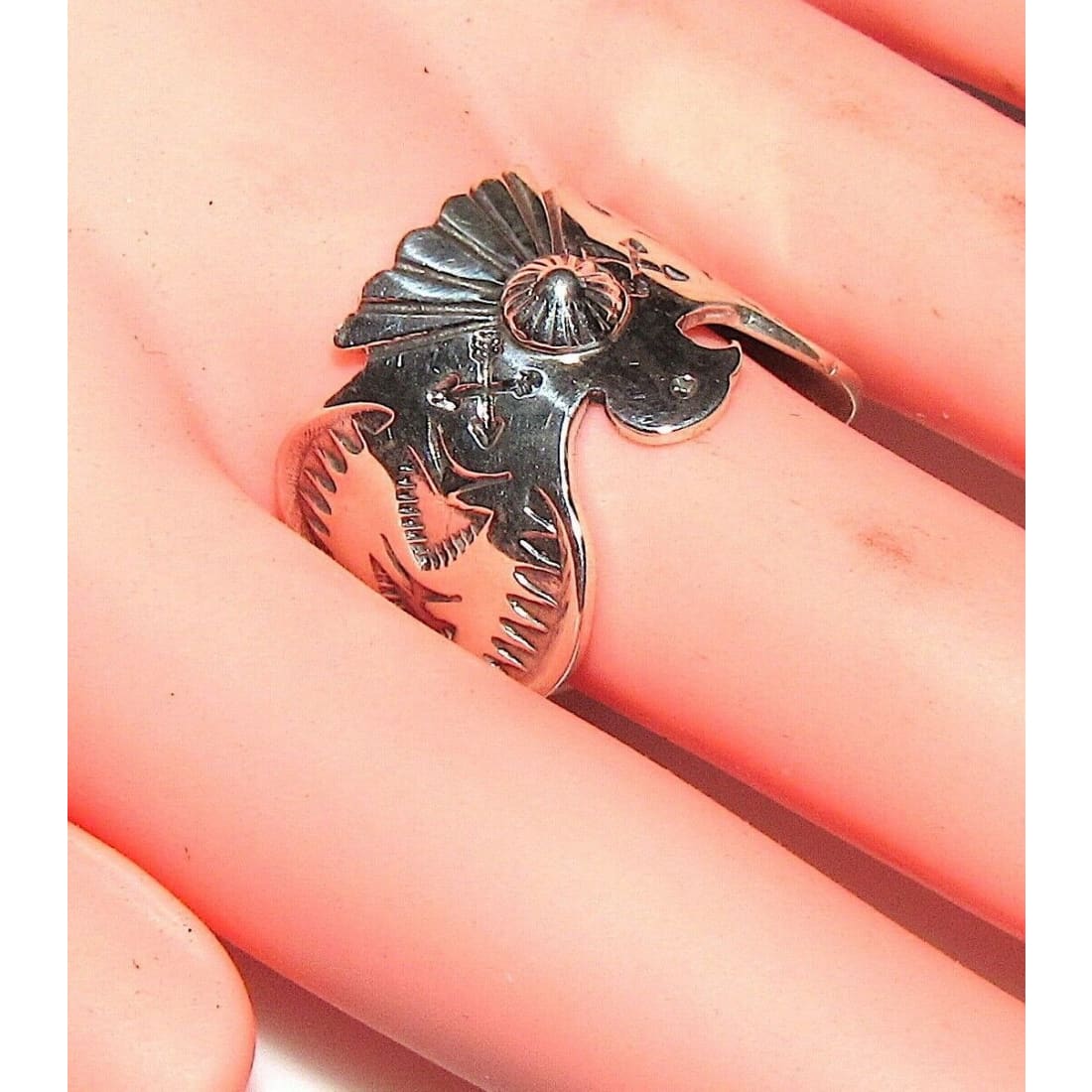 Navajo Sunshine Reeves Thunderbird Ring Size 9.5 Sterling 