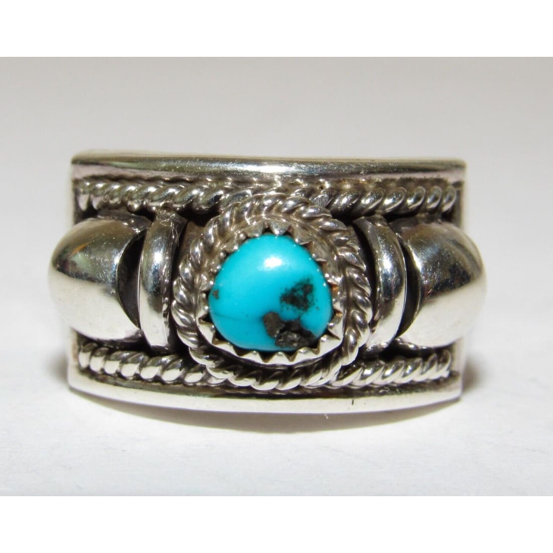 Navajo Thomas Charley Kingman Turquoise Ring Sz 8 Sterling