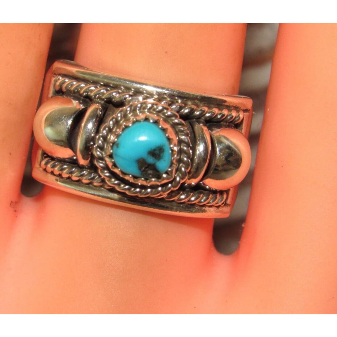 Navajo Thomas Charley Kingman Turquoise Ring Sz 8 Sterling