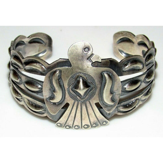Navajo Thunderbird Cuff Bracelet Sterling Silver Native 